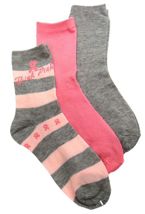 Breast Cancer Awareness 3 Pack Socks -Style 08