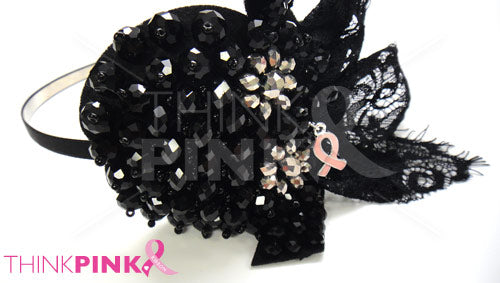 Pink Ribbon Black Bead Headband