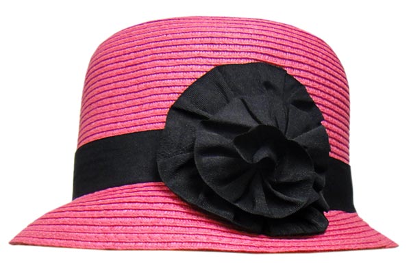 Fuchsia Pink Bucket Hat w-Black Band & Rosette