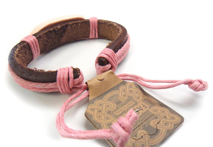"Find the Cure" Pink Ribbon Leather Cord Bracelet