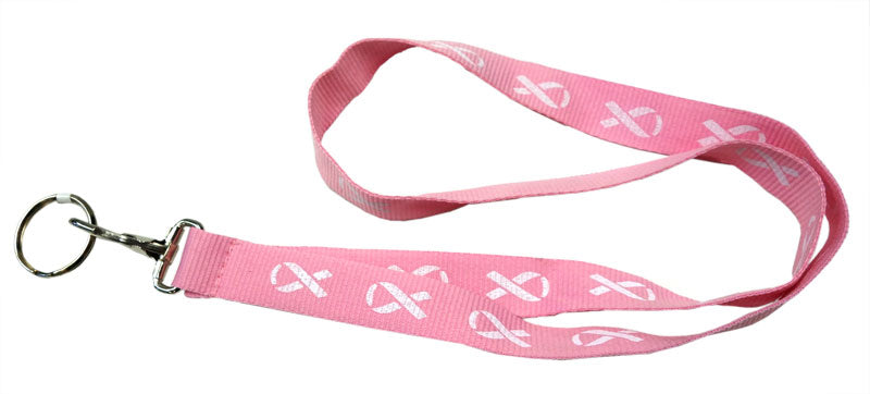 Breast Cancer Lanyard with White Prints Awareness Ribbon