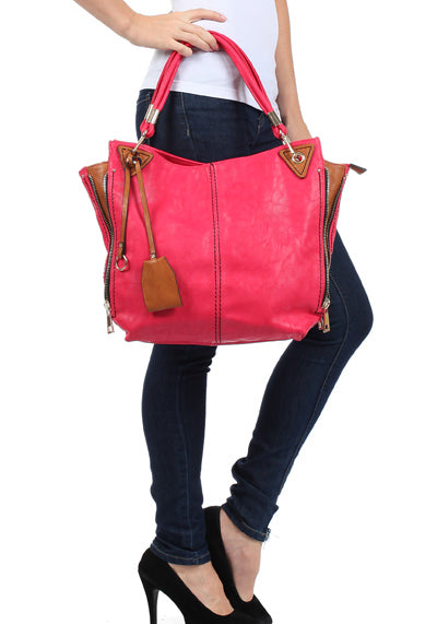 Pink Ribbon Tote Handbag with Gold Zipper Accents