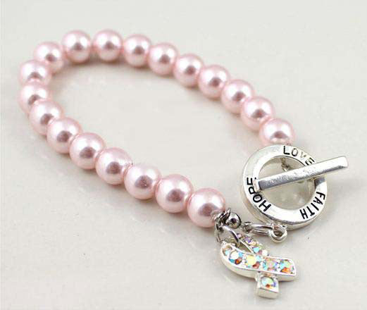 Pink Ribbon Pearl Bracelet