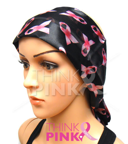 Pink Ribbon Scarf-Headband-Sash -Black