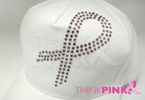 Pink Ribbon Crystal Hat - White