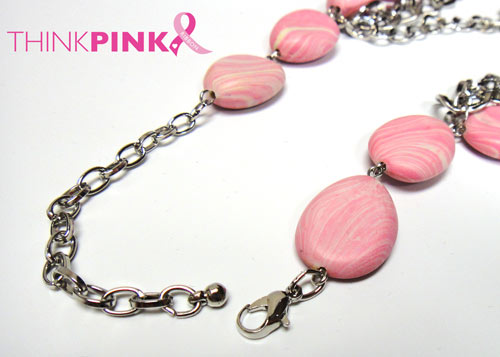 Pink Bead Necklace and Pink Ribbon Earring Set
