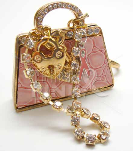 Pink Ribbon Key Chain - Pink & Gold Tone Handbag