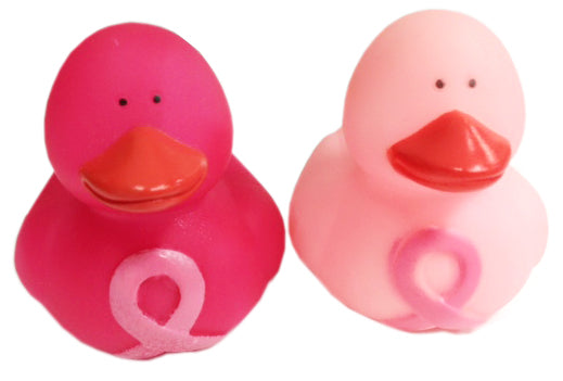 Two (2) Pink Ribbon Squeaking Bath Ducks
