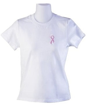 Pink Ribbon Embroidered T Shirt