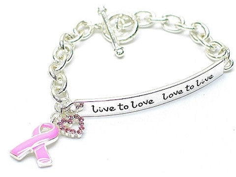 Pink Ribbon "Live to Love, Love to Live" Toggle Bracelet