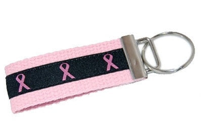 Pink Ribbon Key Pink & Black Fob