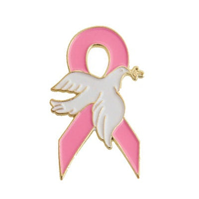 Pink Ribbon Pin with Dove