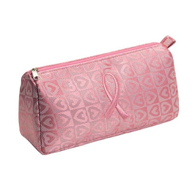 Pink Ribbon Cosmetic Bag with Hearts