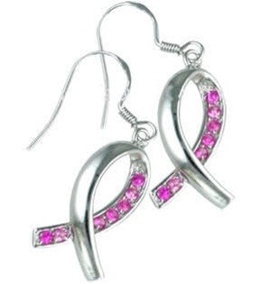 Pink Ribbon Cz Silver Earrings
