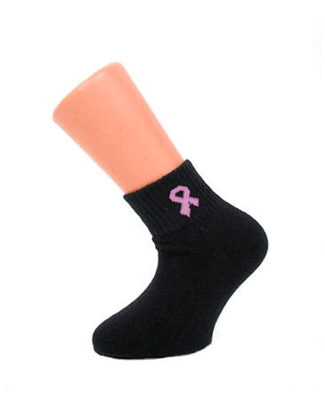 Ladies Pink Ribbon Black Ankle Socks (3 Pack)