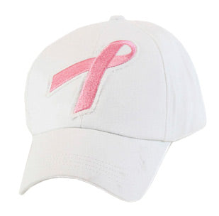Pink Ribbon White Cap - Breast Cancer Awareness